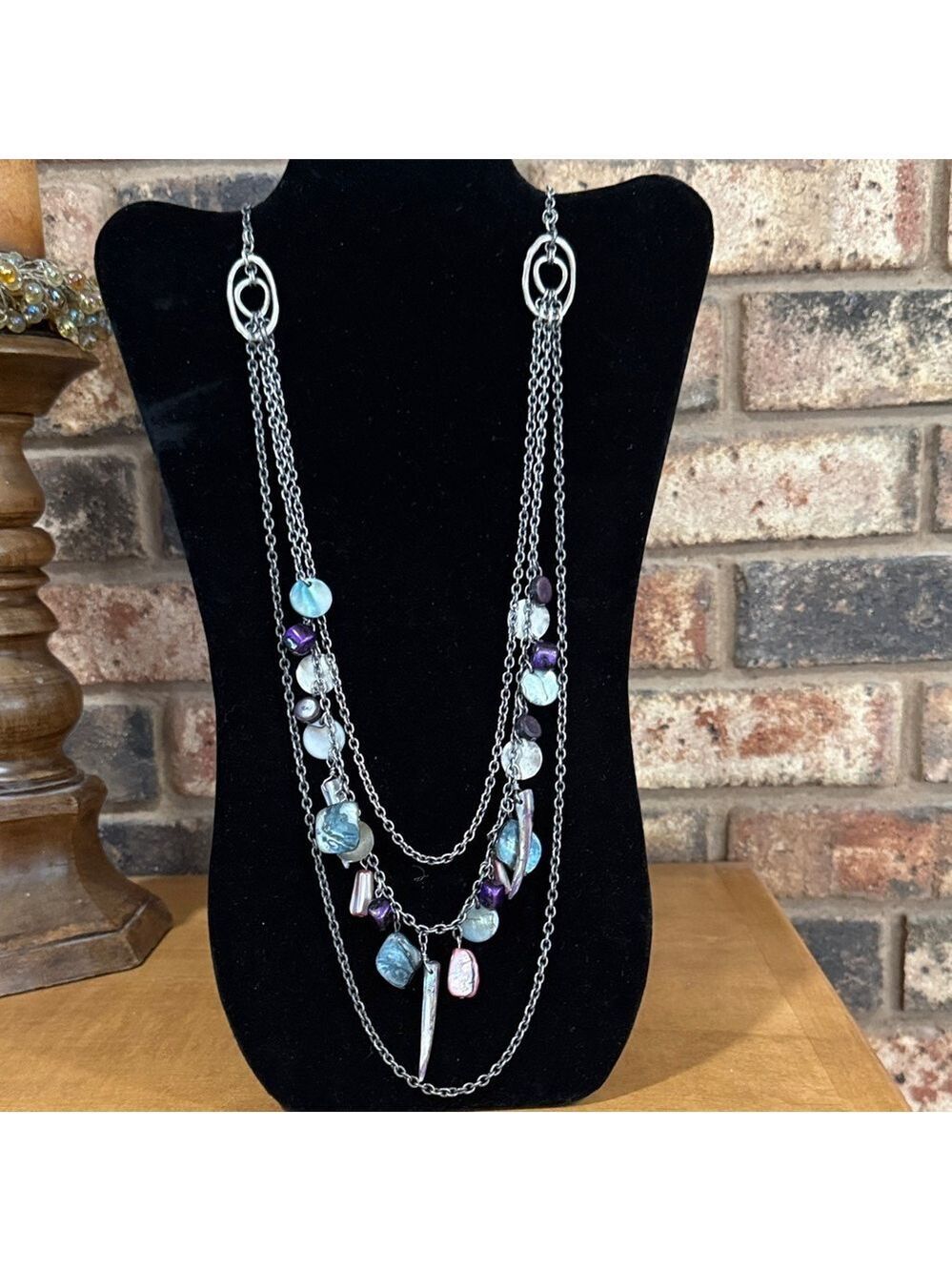 Vintage 3 Tiered Purple, Pink, and Blue Abalone Necklace